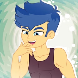 Size: 1080x1080 | Tagged: safe, artist:felux, flash sentry, equestria girls, g4, abs, clothes, male, muscles, shirt, smiling, solo
