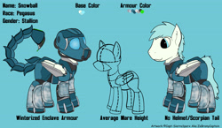 Size: 5175x3004 | Tagged: safe, artist:capt-sierrasparx, oc, oc only, oc:snowball(peskyjewel), pegasus, pony, fallout equestria, armor, enclave, enclave armor, fallout, foe adventures, helmet, male, power armor, reference sheet, stallion
