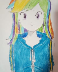 Size: 720x900 | Tagged: safe, artist:pinkiepienino, rainbow dash, equestria girls, g4, bust, clothes, female, smiling, solo, traditional art