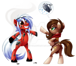 Size: 1024x882 | Tagged: safe, artist:centchi, oc, oc only, oc:axel rose, oc:sheriff pinto, earth pony, pony, bipedal, female, male, mare, oil, shower head, stallion