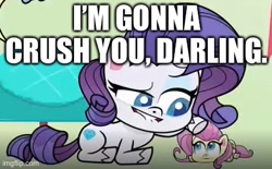 Size: 415x258 | Tagged: safe, edit, edited screencap, screencap, fluttershy, rarity, pegasus, pony, unicorn, cute-pocalypse meow, g4.5, my little pony: pony life, caption, crush fetish, darling, fetish, image macro, implied fetish, micro, text