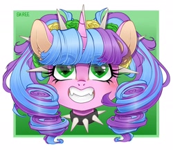 Size: 1920x1664 | Tagged: safe, artist:sk-ree, oc, oc only, oc:ivy lush, pony, unicorn, bust, choker, female, mare, portrait, solo, spiked choker