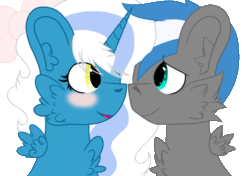 Size: 1100x774 | Tagged: safe, artist:rukemon, oc, oc:cloud zapper, oc:fleurbelle, alicorn, pegasus, pony, alicorn oc, animated, blushing, bow, chest fluff, ear fluff, fleurpper, gif, green eyes, hair bow, horn, looking at each other, looking at you, pegasus oc, shipping, shipping fuel, simple background, transparent background, wingding eyes, wings, yellow eyes