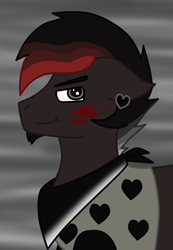 Size: 900x1300 | Tagged: safe, artist:kaged-wolf, artist:synchr0wolf, oc, oc:malicious intent, earth pony, pony, bandana, blood, facial hair, looking at you, piercing