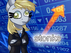 Size: 3300x2475 | Tagged: artist needed, safe, derpy hooves, pegasus, anthro, g4, female, high res, mare, meme, ponified meme, solo, stonks