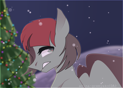 Size: 7000x5000 | Tagged: safe, artist:arina-gremyako, oc, oc only, oc:claudia, pegasus, pony, christmas, christmas tree, d'lirium, female, holiday, looking back, mare, red dot, signature, snow, solo, tree