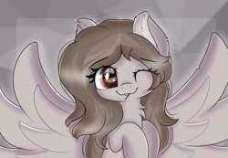 Size: 2560x1768 | Tagged: safe, artist:janelearts, oc, oc only, pegasus, pony, bust, female, looking at you, mare, one eye closed, portrait, solo, wink