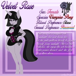 Size: 1280x1280 | Tagged: safe, artist:ladylullabystar, oc, oc only, oc:velvet rose, unicorn, anthro, unguligrade anthro, breasts, cleavage, clothes, female, reference sheet, solo