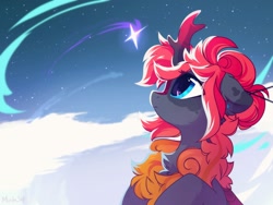 Size: 2000x1500 | Tagged: safe, artist:mirtash, oc, oc only, kirin, bust, chest fluff, floppy ears, kirin oc, looking at something, looking up, profile, shooting star, sky, solo, stars