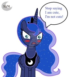 Size: 600x660 | Tagged: safe, artist:savannah-london, princess luna, alicorn, pony, g4, angry, blatant lies, blushing, crown, cute, denial, denial's not just a river in egypt, deviantart watermark, dialogue, ethereal mane, female, i'm not cute, jewelry, logo, looking at you, lunabetes, lying, mare, necklace, obtrusive watermark, regalia, simple background, solo, speech bubble, starry mane, talking, talking to viewer, text, tsundere, tsunderuna, watermark, white background