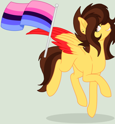 Size: 2208x2392 | Tagged: safe, artist:circuspaparazzi5678, oc, oc only, oc:chocolate pocky, pegasus, pony, base used, ear piercing, earring, high res, jewelry, omnisexual, omnisexual pride flag, piercing, pride flag, pride month, solo