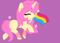 Size: 2154x1532 | Tagged: safe, artist:circuspaparazzi5678, oc, oc only, oc:strawberry pocky, pony, unicorn, base used, clothes, ear piercing, earring, jewelry, pansexual, pansexual pride flag, piercing, pink socks, pride, pride flag, pride month, socks, solo