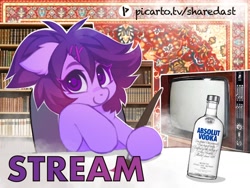 Size: 1280x960 | Tagged: safe, artist:share dast, oc, oc only, oc:share dast, earth pony, pony, absolut vodka, alcohol, bottle, paintbrush, solo, television, vodka