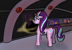 Size: 1280x892 | Tagged: safe, artist:frostclaw, starlight glimmer, pony, unicorn, g4, atg 2020, black hole, butt, female, mare, monster, newbie artist training grounds, plot, space