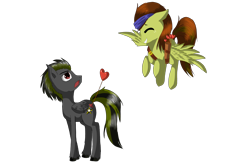 Size: 6000x4000 | Tagged: safe, artist:tomat-in-cup, oc, oc only, pegasus, pony, duo, eyes closed, heart, looking up, pegasus oc, simple background, smiling, transparent background, wings