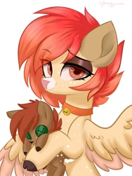 Size: 900x1200 | Tagged: dead source, safe, artist:mysha, oc, oc only, deer, deer pony, hybrid, original species, peryton, pony, bell, bell collar, cloven hooves, collar, eyeshadow, freckles, lidded eyes, looking at you, makeup, plushie, smiling, solo