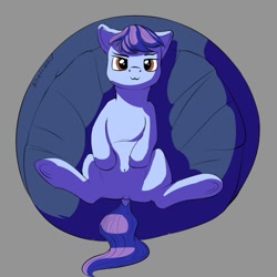 Size: 979x979 | Tagged: safe, artist:shaliwolf, oc, oc only, unnamed oc, pony, beanbag chair, belly button, looking at you, simple background, solo