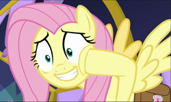 Size: 1205x723 | Tagged: safe, screencap, fluttershy, pony, a health of information, g4, bag, cheek squish, close-up, cropped, cute, female, saddle bag, shrunken pupils, shyabetes, smiling, solo, squishy cheeks