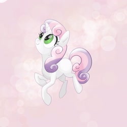 Size: 2048x2048 | Tagged: safe, artist:pfeffaroo, sweetie belle, pony, unicorn, g4, blank flank, cute, diasweetes, female, filly, high res, pink background, simple background, solo