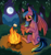 Size: 4000x4300 | Tagged: safe, artist:umgeee, oc, oc only, oc:stormy night, bat pony, pony, bat pony oc, bat wings, campfire, food, forest, happy, marshmallow, moon, night, night sky, sitting, sky, solo, wings