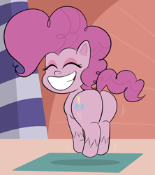 Size: 960x1080 | Tagged: safe, artist:scobionicle99, pinkie pie, earth pony, pony, g4.5, my little pony: pony life, balloonbutt, butt, eyes closed, female, jumping, mare, plot, smiling, solo