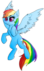 Size: 529x845 | Tagged: safe, artist:daxratchet, rainbow dash, pegasus, pony, g4, backwards cutie mark, female, mare, rearing, simple background, smiling, solo, white background