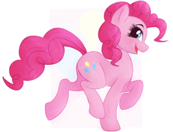Size: 1110x848 | Tagged: safe, artist:daxratchet, pinkie pie, earth pony, pony, g4, cute, diapinkes, eyelashes, female, mare, open mouth, profile, raised hoof, simple background, smiling, solo, white background