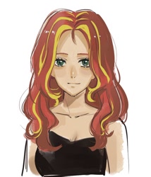 Size: 694x811 | Tagged: safe, artist:5mmumm5, sunset shimmer, human, g4, blouse, bust, female, human coloration, humanized, simple background, solo, white background