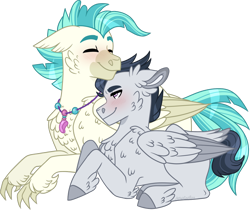 Size: 974x820 | Tagged: safe, artist:artistcoolpony, rumble, terramar, classical hippogriff, hippogriff, pegasus, pony, g4, age difference, chest fluff, colt, crack shipping, cuddling, cute, gay, male, rumblebetes, rumblemar, shipping, simple background, terrabetes, transparent background