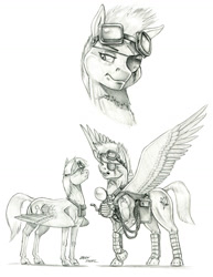 Size: 1000x1295 | Tagged: safe, artist:baron engel, oc, oc:morning lily, oc:sky brush, pegasus, pony, female, lamp, male, mare, monochrome, pencil drawing, stallion, story included, traditional art