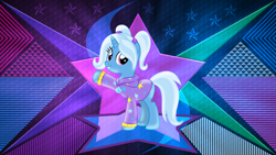 Size: 3840x2160 | Tagged: safe, artist:laszlvfx, artist:melisareb, edit, trixie, pony, unicorn, alternate hairstyle, babysitter trixie, clothes, female, hoodie, mare, pigtails, raised hoof, smiling, solo, wallpaper, wallpaper edit