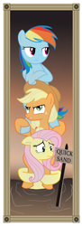 Size: 1024x2803 | Tagged: safe, alternate version, artist:icaron, applejack, fluttershy, rainbow dash, earth pony, pegasus, pony, g4, crossover, disney, peril, pile, pony pile, quicksand, show accurate, stretching portrait, teary eyes, the haunted mansion, tower of pony, trio, wide eyes, worried