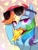 Size: 1100x1450 | Tagged: safe, artist:hakkerman, rainbow dash, pegasus, pony, g4, chest fluff, ear fluff, eyebrows, eyebrows visible through hair, female, food, mare, mouth hold, pizza, slice of pizza, solo, sunglasses, that pony sure does love pizza, tomato