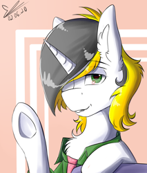 Size: 1080x1269 | Tagged: safe, artist:yuris, oc, oc only, oc:yellowglaze, pony, unicorn, horn, solo, unicorn oc