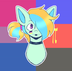 Size: 3102x3065 | Tagged: safe, artist:tuzz-arts, oc, oc only, oc:cool ginger, pegasus, pony, bisexual pride flag, bisexuality, choker, face paint, femboy, hair over one eye, high res, lipstick, male, multicolored hair, nonbinary, nonbinary pride flag, polyamory, ponytail, pride, pride flag, pride month, simple background, solo, trap