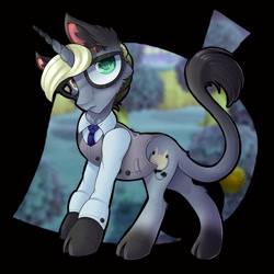 Size: 900x900 | Tagged: safe, artist:mychelle, pony, unicorn, g4, animal crossing, clothes, cloven hooves, leonine tail, male, ponified, raymond, solo, stallion, tail