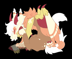 Size: 1200x1000 | Tagged: safe, artist:lepiswerid, oc, oc only, oc:entropy (lepiswerid), draconequus, hybrid, pony, cat tail, claw, feathered fetlocks, horns, interspecies offspring, neck fluff, offspring, parent:discord, parent:fluttershy, parents:discoshy, paws, redesign, scritch, solo, tail feathers, winged hooves