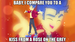Size: 1280x720 | Tagged: safe, flash sentry, cheer you on, equestria girls, g4, my little pony equestria girls: better together, caption, image macro, kiss from a rose, seal (singer), song reference, text