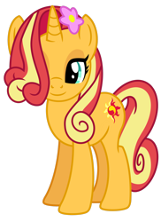 Size: 1024x1408 | Tagged: safe, artist:emeraldblast63, artist:pony-berserker, idw, sunset shimmer, pony, unicorn, comic:of kings and changelings, g4, female, flower, flower in hair, show accurate, simple background, solo, transparent background
