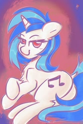 Size: 1200x1800 | Tagged: safe, artist:juulpone, dj pon-3, vinyl scratch, pony, unicorn, g4, bedroom eyes, chest fluff, dock, female, looking at you, mare, prone, solo
