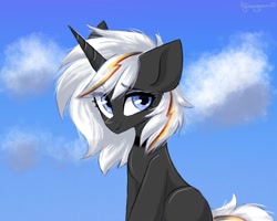 Size: 2000x1600 | Tagged: dead source, safe, artist:mysha, oc, oc only, oc:velvet remedy, pony, fallout equestria, choker, cloud, lidded eyes, looking at you, smiling, solo