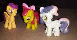 Size: 1280x671 | Tagged: safe, apple bloom, scootaloo, sweetie belle, earth pony, pegasus, pony, unicorn, g4, bootleg, cutie mark crusaders, irl, photo, toy