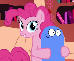 Size: 460x380 | Tagged: safe, pinkie pie, pony, double rainboom, g4, bloo (foster's), crossover, foster's home for imaginary friends, golden oaks library, hasbro, holding head, hoof hold, male