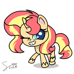 Size: 1080x1080 | Tagged: safe, artist:starflashing twinkle, sunset shimmer, pony, unicorn, g4, g4.5, my little pony: pony life, cute, female, g4 to g4.5, mare, one eye closed, shimmerbetes, simple background, solo, white background, wink