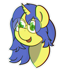 Size: 761x810 | Tagged: safe, artist:bizarresong, oc, oc only, oc:logical leap, pony, unicorn, bust, female, glasses, mare, portrait, simple background, smiling, transparent background