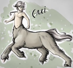 Size: 726x678 | Tagged: safe, artist:depixelator, oc, oc:enri, centaur, braid, colored sketch, commissions open, curly hair, dull, example, green background, grey hair, muted color, old art, simple background, sketch