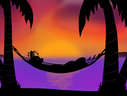 Size: 4032x3024 | Tagged: safe, artist:tacomytaco, soarin', pegasus, pony, g4, hammock, male, ocean, outdoors, palm tree, relaxing, silhouette, sky, sleeping, solo, stallion, sunset, tree, tropical