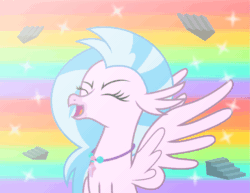 Size: 1137x879 | Tagged: safe, artist:kmlp, derpibooru exclusive, silverstream, classical hippogriff, hippogriff, g4, animated, eyes closed, fabulous secret powers, female, gif, heyyeyaaeyaaaeyaeyaa, open mouth, solo, spread wings, stairs, that hippogriff sure does love stairs, vector, wingboner, wings