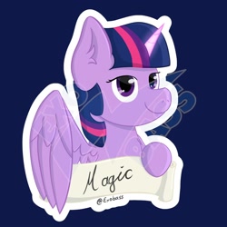 Size: 2000x2000 | Tagged: safe, artist:exobass, twilight sparkle, alicorn, pony, g4, blue background, bust, cute, element of magic, female, glowing, high res, horn, magic, obtrusive watermark, outline, simple background, solo, three quarter view, twiabetes, twilight sparkle (alicorn), watermark, white outline, wings