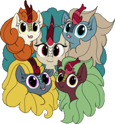 Size: 1523x1641 | Tagged: safe, artist:wafflecakes, autumn blaze, cinder glow, rain shine, sparkling brook, summer flare, winter flame, kirin, :p, :t, animated, awwtumn blaze, background kirin, blinking, bust, c:, chest fluff, cinderbetes, cute, diabrookes, female, fluffy, gif, happy, hnnng, kirin mating ritual, kirinbetes, looking at you, mlem, one of these things is not like the others, portrait, raspberry, shineabetes, silly, simple background, smiling, tongue out, transparent background, wafflecakes is trying to murder us, weapons-grade cute, wrong neighborhood